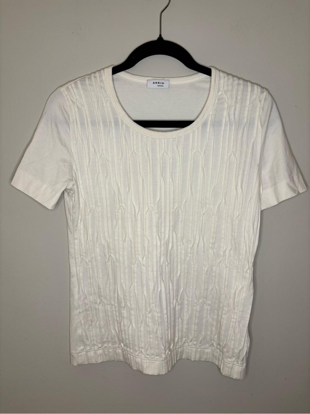 Akris Punto Cream Short-Sleeve Textured Knit Top cotton size 8